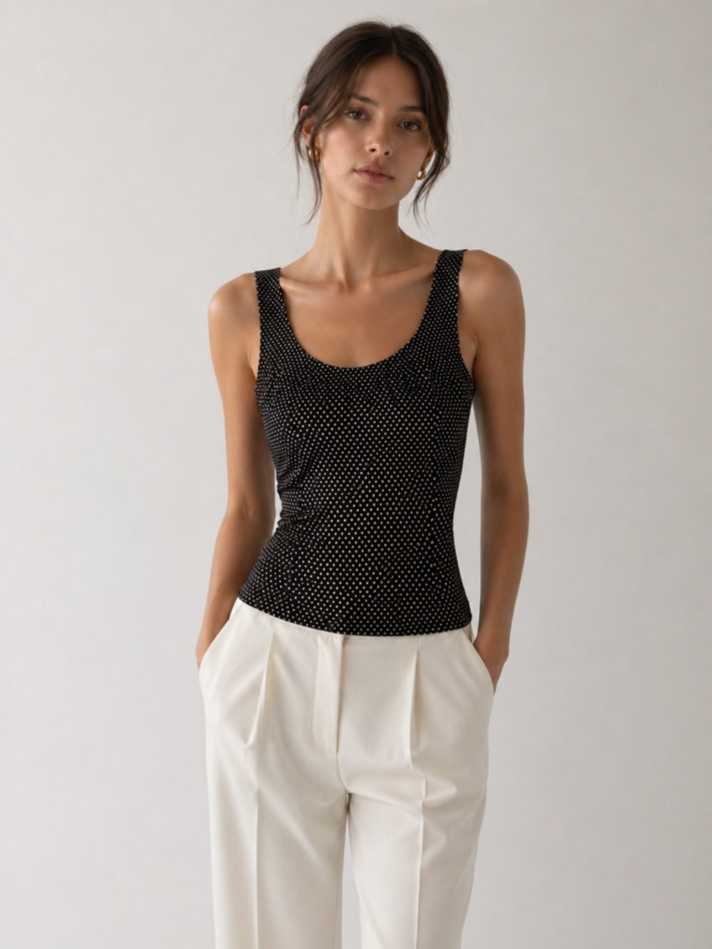 VTG Worthington Black & Grey Dotted Layering Fitted Tank Top Minimalist 90s
